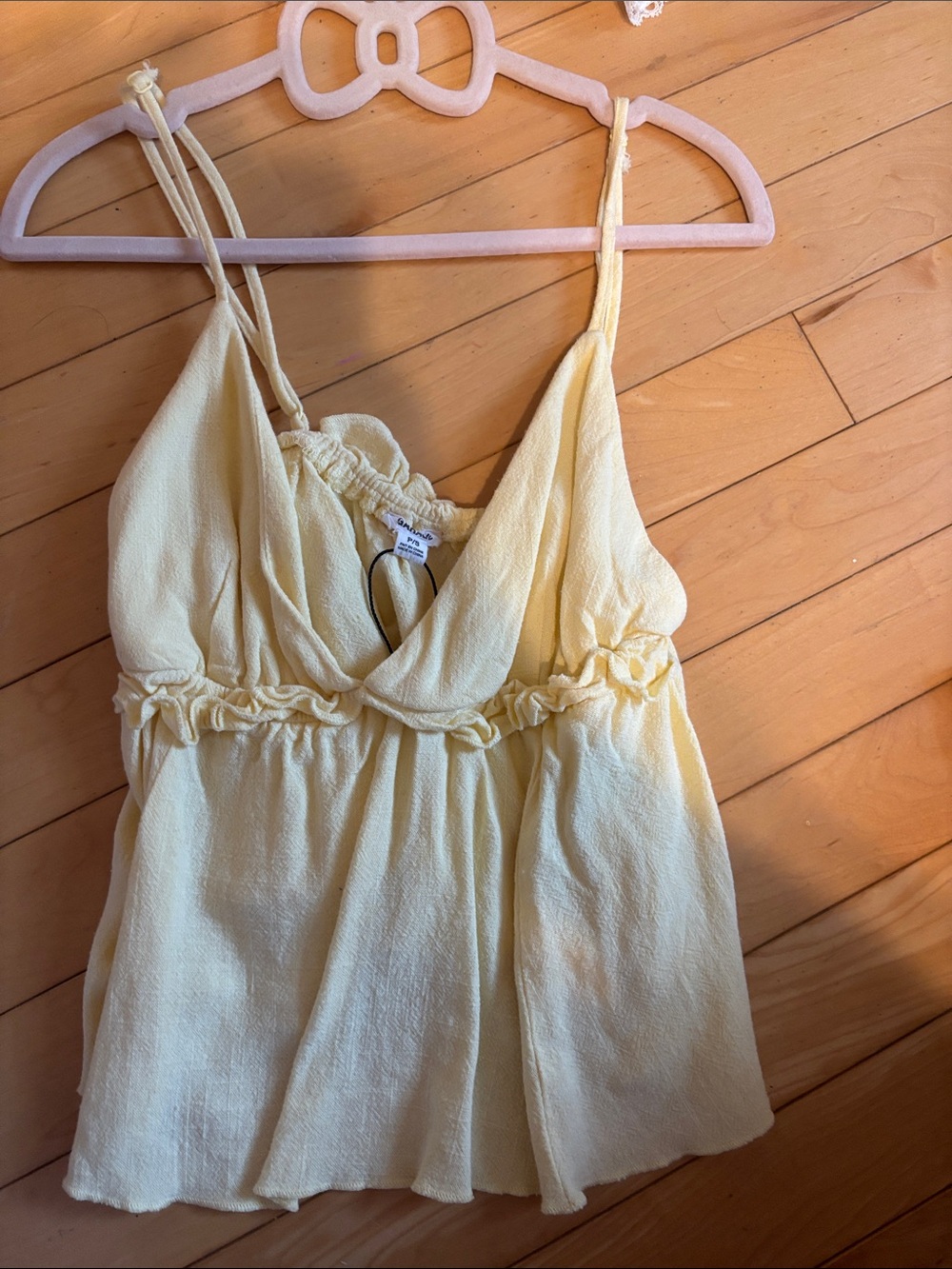 Garage Pale Yellow Spaghetti Strap Ruffled Babydoll Top